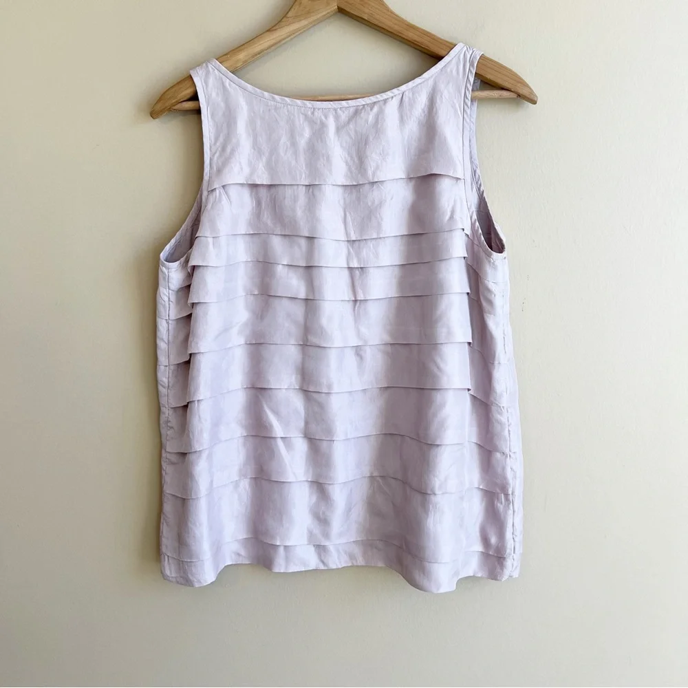 EILEEN FISHER 100% Silk Tank Top Size Petite Medium mauve ruffle dressy - Picture 3 of 6